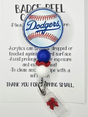 Dodgers Baseball Badge Reel in Blue, White & Red